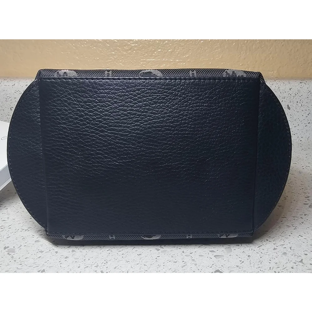 Hunting World Navy Elephant Monogram Canvas & Leather Top‑Handle Bag